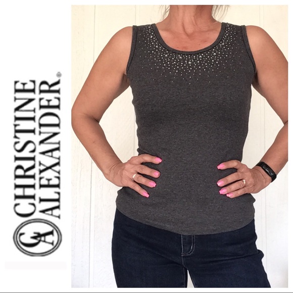 CHRISTINE ALEXANDER GRAY SWAROVSKI CRYSTAL TANK TOP SMALL - Picture 1 of 14